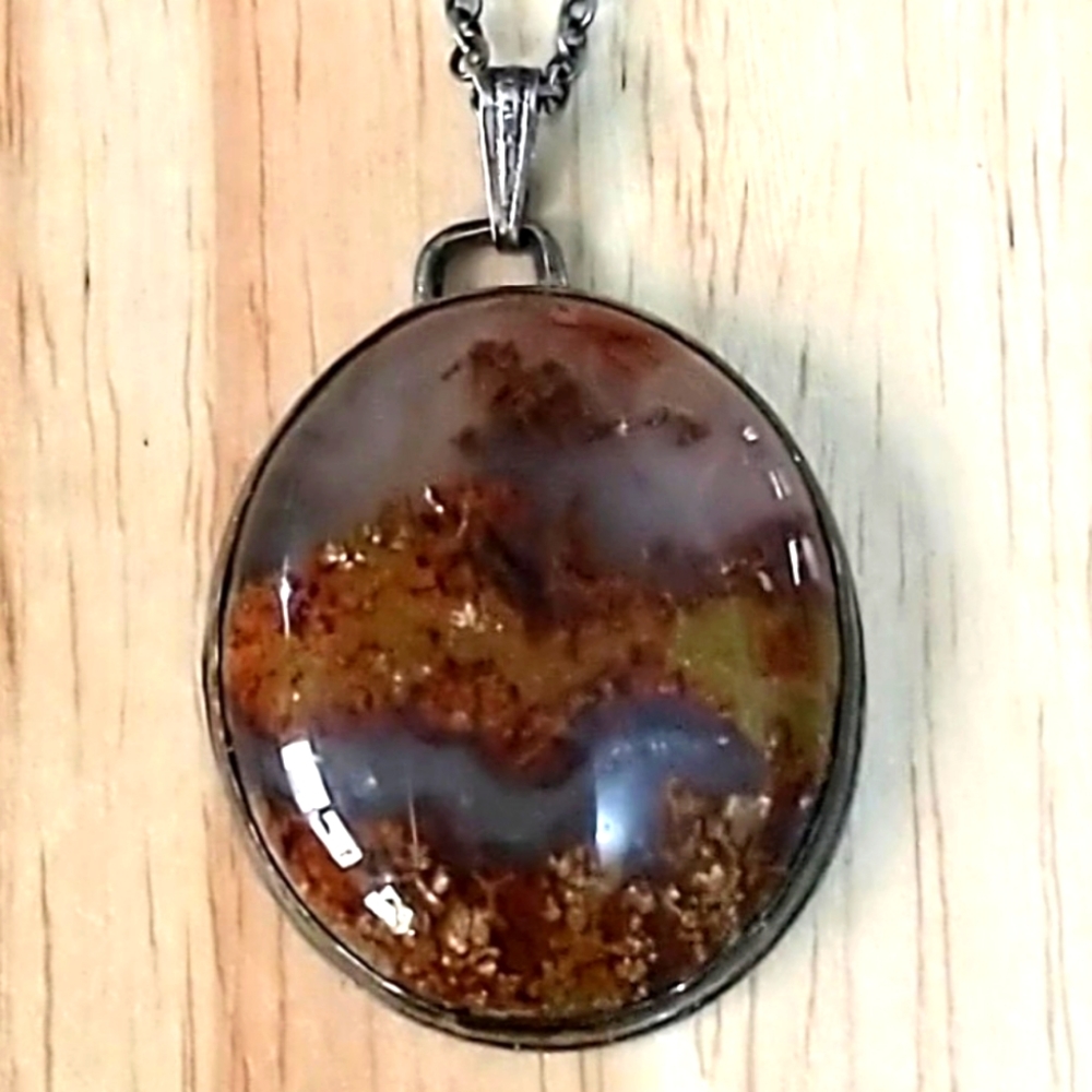 Arizona Plume Agate Handcrafted Vintage Sterling 925 Pendent Necklace